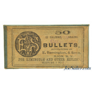 Rare Early E. Remington & Sons 32 Caliber Bullets Partial Box Circa 1870's 