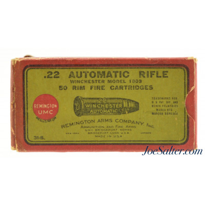 Remington UMC 22 Win Auto “Ungreased” Ammo 1920's Full Model 1903