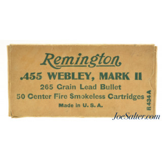 Scarce Full Box Remington UMC 455 Webley, Mark II Ammo 1941 