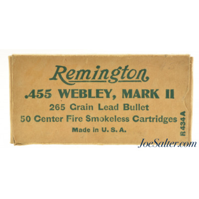 Scarce Full Box Remington UMC 455 Webley, Mark II Ammo 1941 