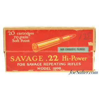  Sealed! 22 Savage High Power Ammo Full Box Model 1899 