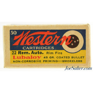 Rare Western 22 Rem Auto Ammo “Bullesye” Target Logo Full Box Excellent