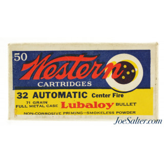 Crisp Western “Bullseye” Box 32 Auto Ammo Lubaloy Bullet Full 50 Rds