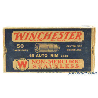 Winchester 45 Auto Rim Ammo "1932" Box "Staynless" Partial 49 Rounds