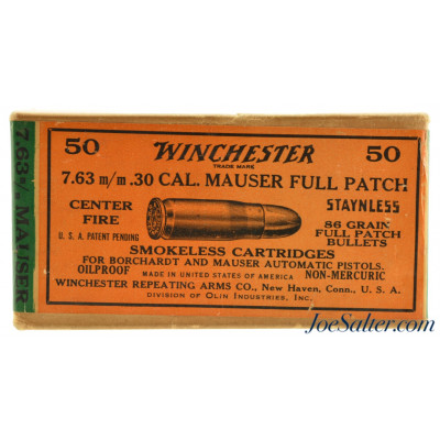 Excellent Full Box Winchester 7.63mm 30 Mauser Staynless Ammo 
