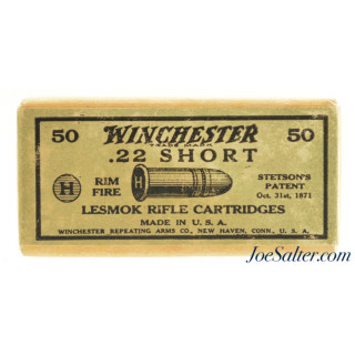  Sealed! Winchester 22 Short Ammo Lesmok 1923 Wrap-Around Label Issue