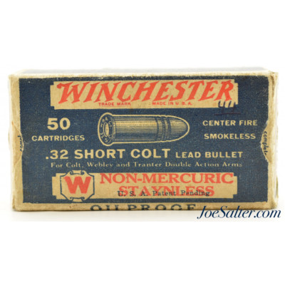 Winchester 32 Short Colt Ammo Staynless Full Box 1920's Colt Webley Tranter