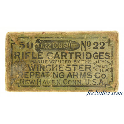  Winchester 22 Long Black Powder Ammo Full Box Circa 1890's 