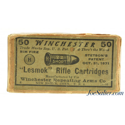 Full & Sealed! Winchester 22 Short “Lesmok” Target Ammo WWI Era 1914 Issue