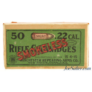  Excellent Sealed! Box Winchester 22 Short Green & Red Smokeless Issue Ammo 