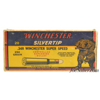  Winchester 348 Win Ammo “Grizzly Bear” Box Silvertip Model 71