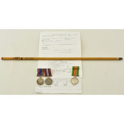 Handmade Swagger Stick and Medals Belonging to Pvt. Leo D. Melanson RC