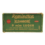 Remington Kleanbore 9mm Luger Post WWII Full Box 124 Gr. Metal Case