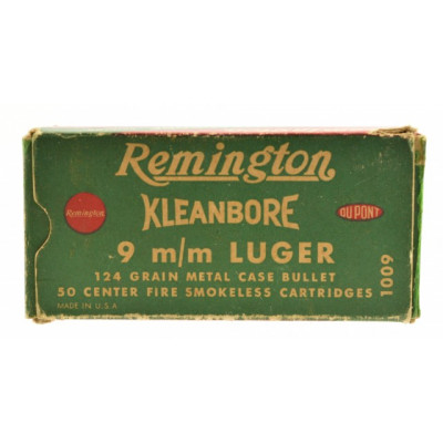 Remington Kleanbore 9mm Luger Post WWII Full Box 124 Gr. Metal Case