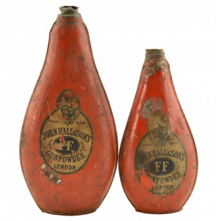 Pair of John Hall & Sons London FF Tin Powder Flasks