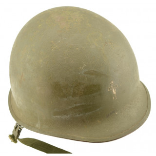 Korean War Era US M1 Helmet w/ Clergy Cross and Name
