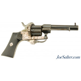 Ornate French Lefaucheux 7mm Pin Fire Folding-Trigger Revolver Silver Engraved Revolver