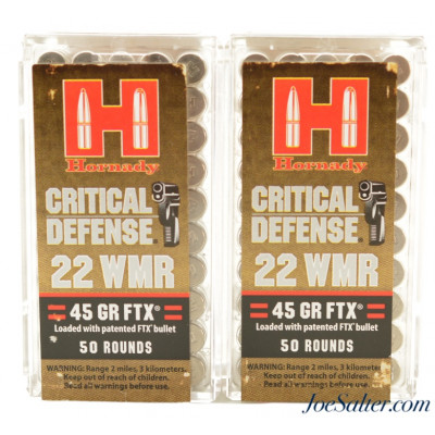 Hornady Critical Defense 22 WMR 45 Gr FTX 100 Rounds