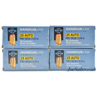 PPU 25 Auto Ammunition 50 Grain FMJ 200 Rounds