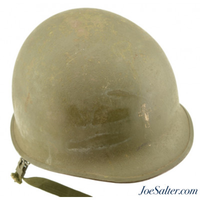 Korean War Era US M1 Helmet w/ Clergy Cross and Name