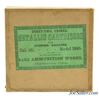 Excellent Full Box Sage 50 Caliber Spencer Carbine Ammo Model 1865