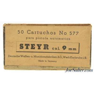 Full Box German DWM 9mm Steyr Ammunition 50 Rounds 