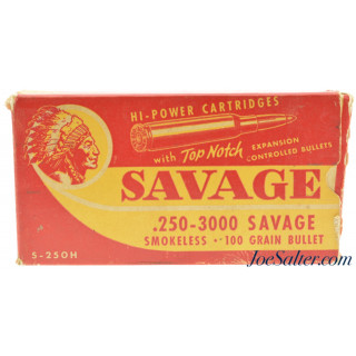 Savage 250-3000 Hi-Power Ammo Partial Box “Big Chief” Indian Logo Box 