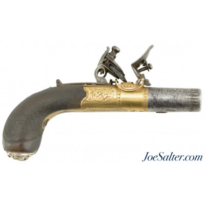  Unmarked British Flintlock Turn-Off Pistol With Brass Frame