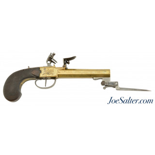 European Brass-Framed Flintlock Pistol With Snap Bayonet