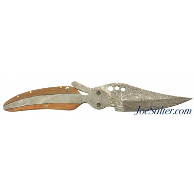 Custom Damascus Folding Knife Extended Tang