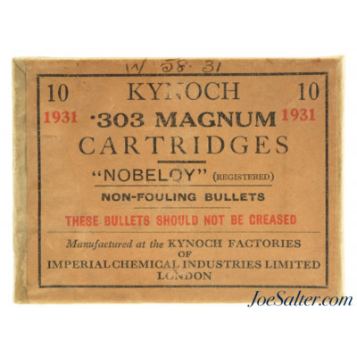  Kynoch 303 Magnum Ammo 1931 Dated “Nobeloy” Non-Fouling Bullets