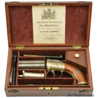 Beautiful Cased British Bar Hammer Pepperbox Pistol