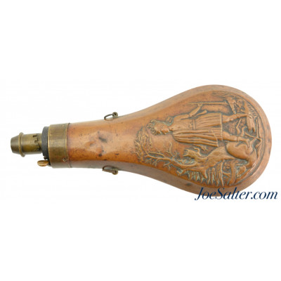 British "Batty" Copper "Indian Hunter" Powder Flask 