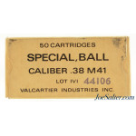  Vietnam War 38 Special Ammo M41 Special Ball Valcartier Industries Full Box