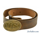 Original Civil War Named Leather Waist Belt & U.S. Lead Filled Buckle