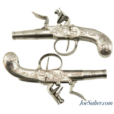 Beautiful Pair of All-Metal 18th Century Flintlock Pistols by G. Devillers of Liege