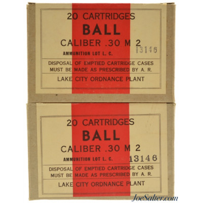 WWII Lake City Cal. .30-06 M 2 Ammunition 40rnds 2 Sealed Boxes