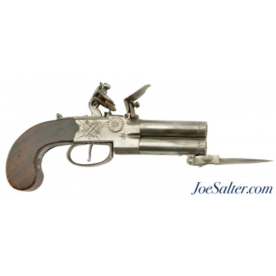 British Iron Frame Flintlock Tap-Action Pistol with Snap Bayonet by Younge