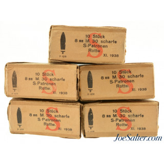 WWII German 50 Rounds Stück 8mm M.30 Scharfe S-Patronen 1938