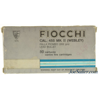  Full Box Fiocchi 455 MK II Webley Ammo 262 Gr Lead Round Nose 50 Rds