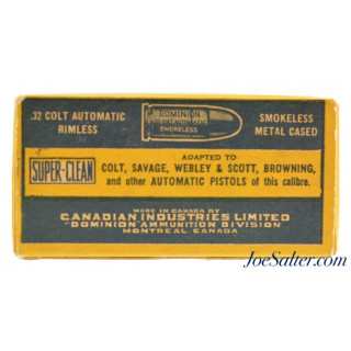 Excellent Full Box C-I-L Dominion 32 Colt Auto Ammo Savage Webley & Scott 