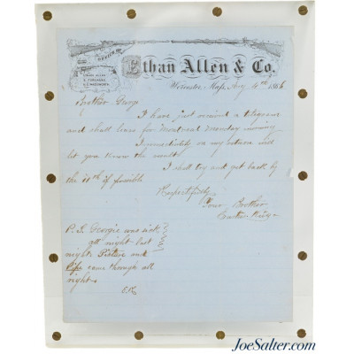 Rare Ethan Allen & Co. Factory Letter 1866 Featured In Paul Henry Book